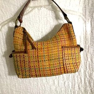 Fossil Vtg Straw & Leather Woven Bag